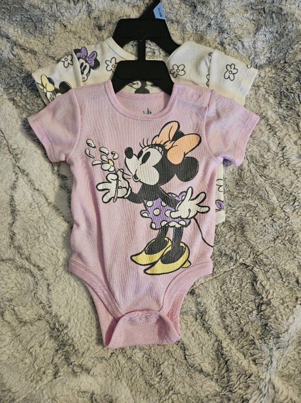 Disney Pink Minnie Mouse Short-Sleeve One-Piece Bodysuit with Yellow Accents